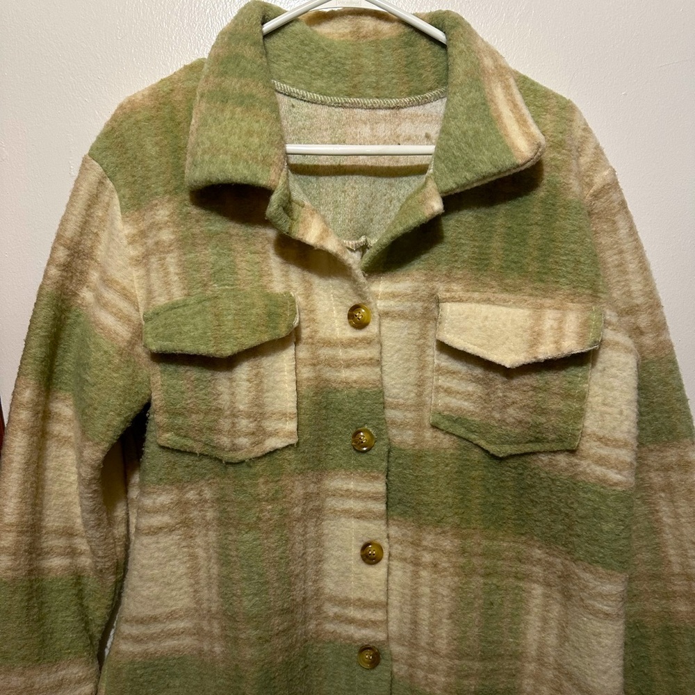 PrettyLittleThing Wool Blend Green Plaid Shacket